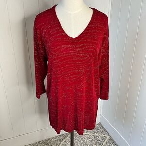 A Touch of Class Clothing Womens S/M Tunic Top Red Sparkle V Neck Slinky Stretch